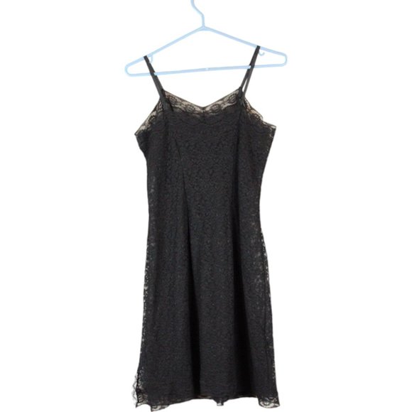 Vintage Black Lace Slip Large Dress Lined Large Sheer Bust V Neck SP63 - Picture 3 of 10